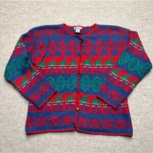 Vintage Gallagher Ramie Cotton Cardigan Holidays Knit Sweater Medium Pattern
